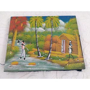 Vintage Haitian folk art Painting signed Lores 10" by 8"